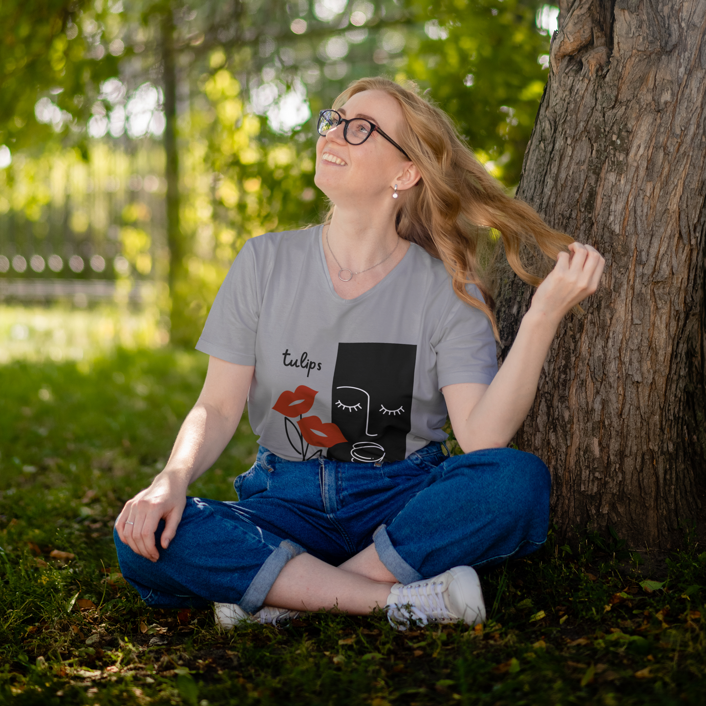 Tulips, Two Lips Unisex Jersey Short Sleeve V-Neck Tee