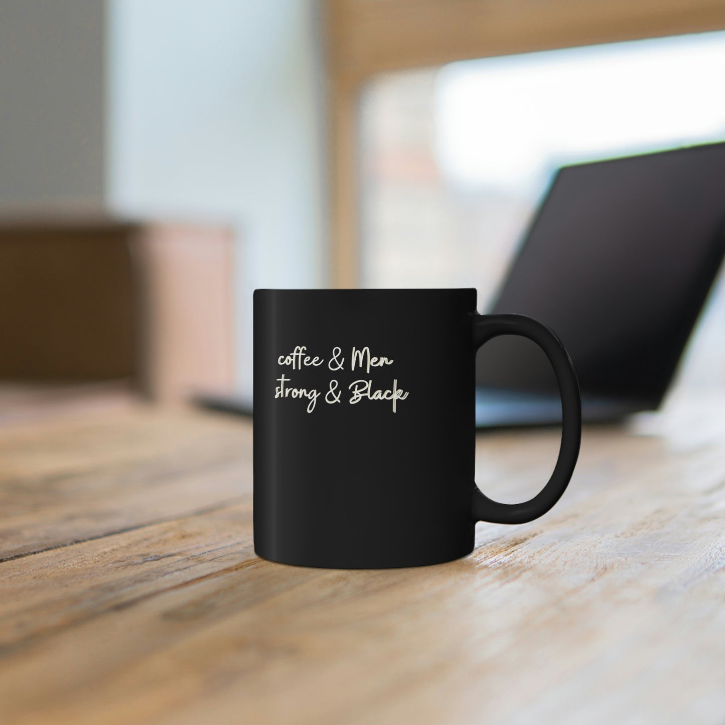 Coffee & Men, Strong & Black 11oz Black Mug