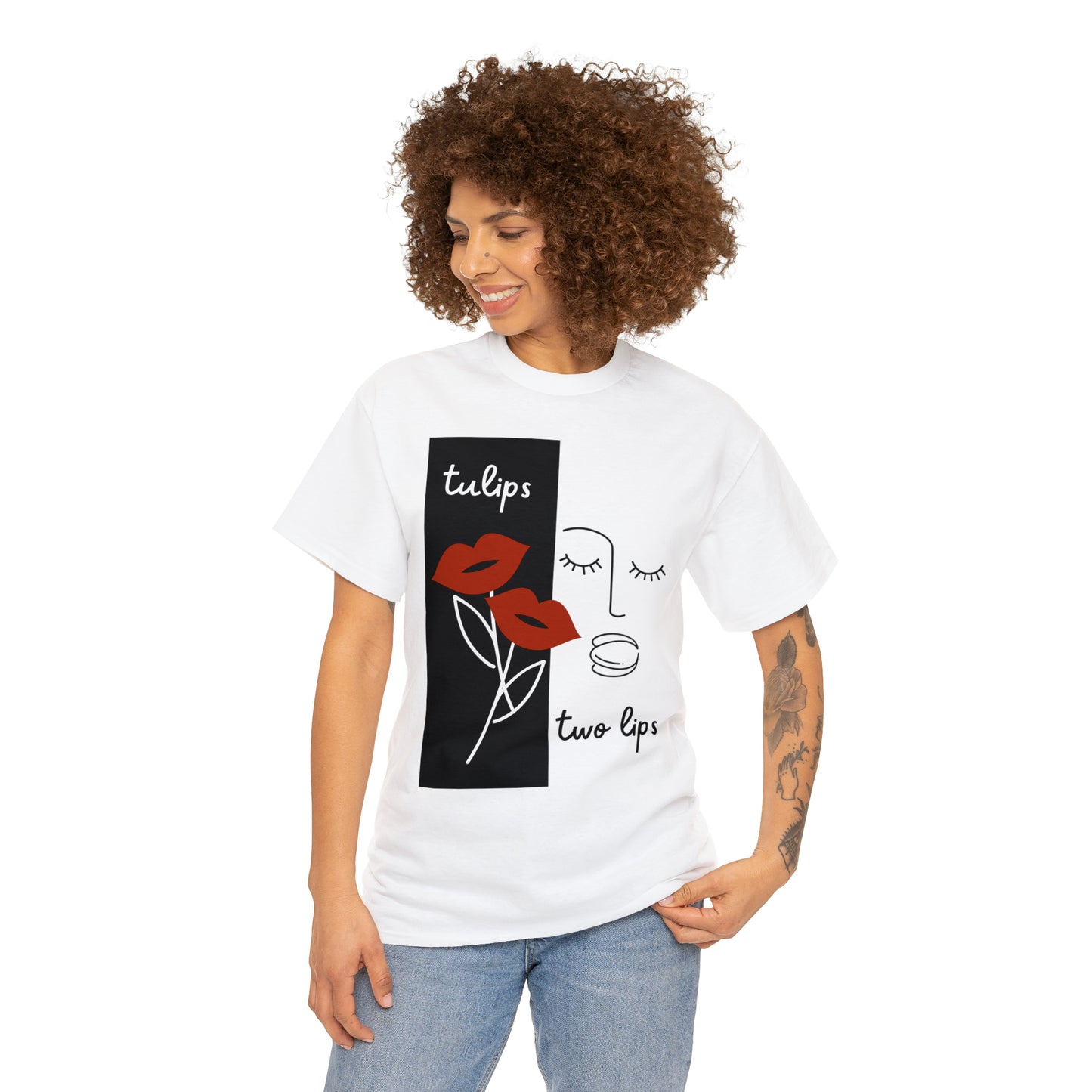 Two Lips, Tulips Unisex Heavy Cotton Tee