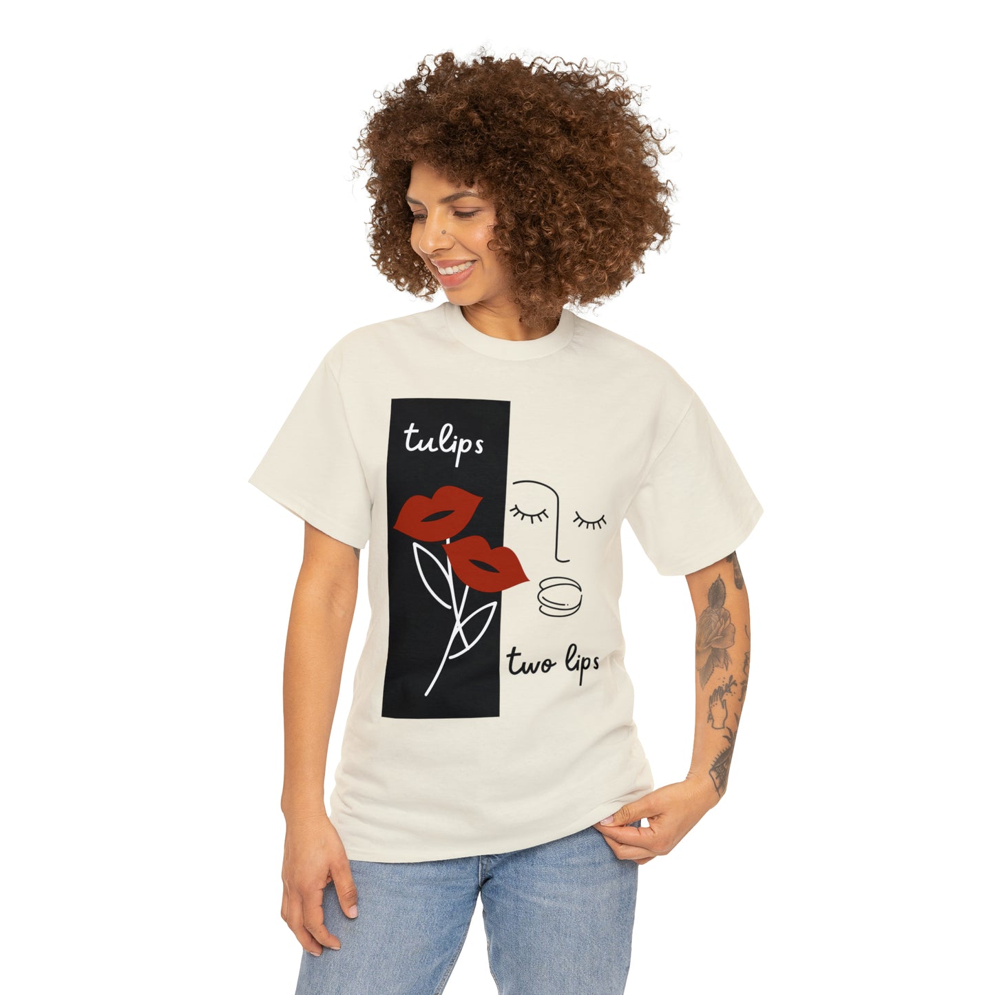 Two Lips, Tulips Unisex Heavy Cotton Tee