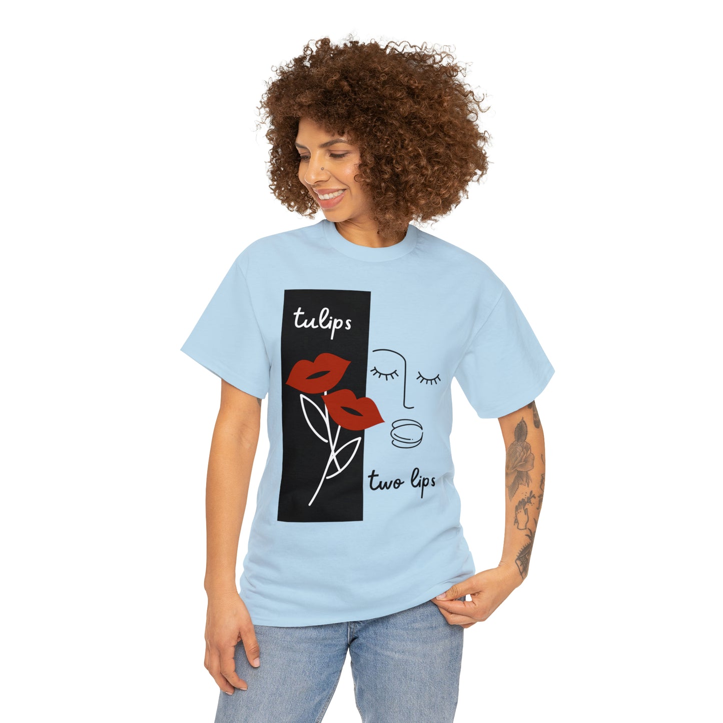 Two Lips, Tulips Unisex Heavy Cotton Tee