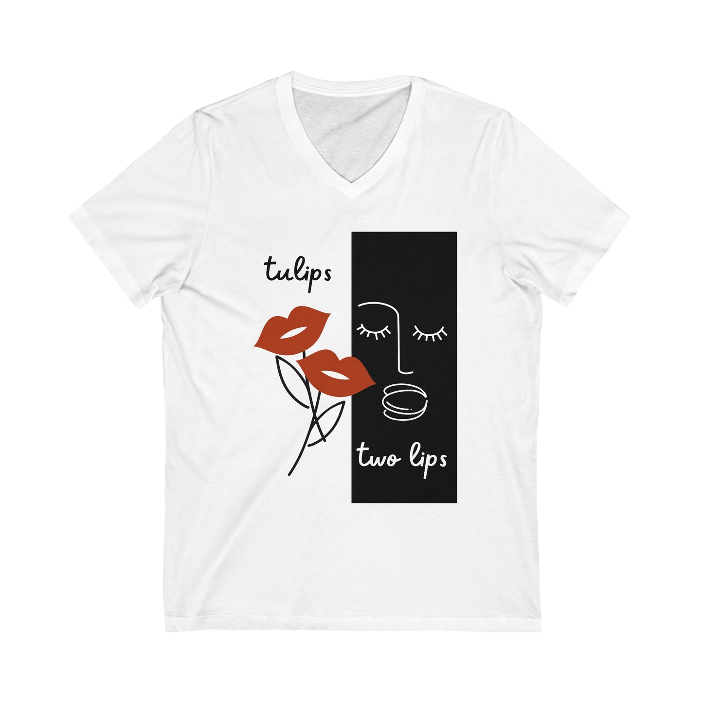 Tulips, Two Lips Unisex Jersey Short Sleeve V-Neck Tee