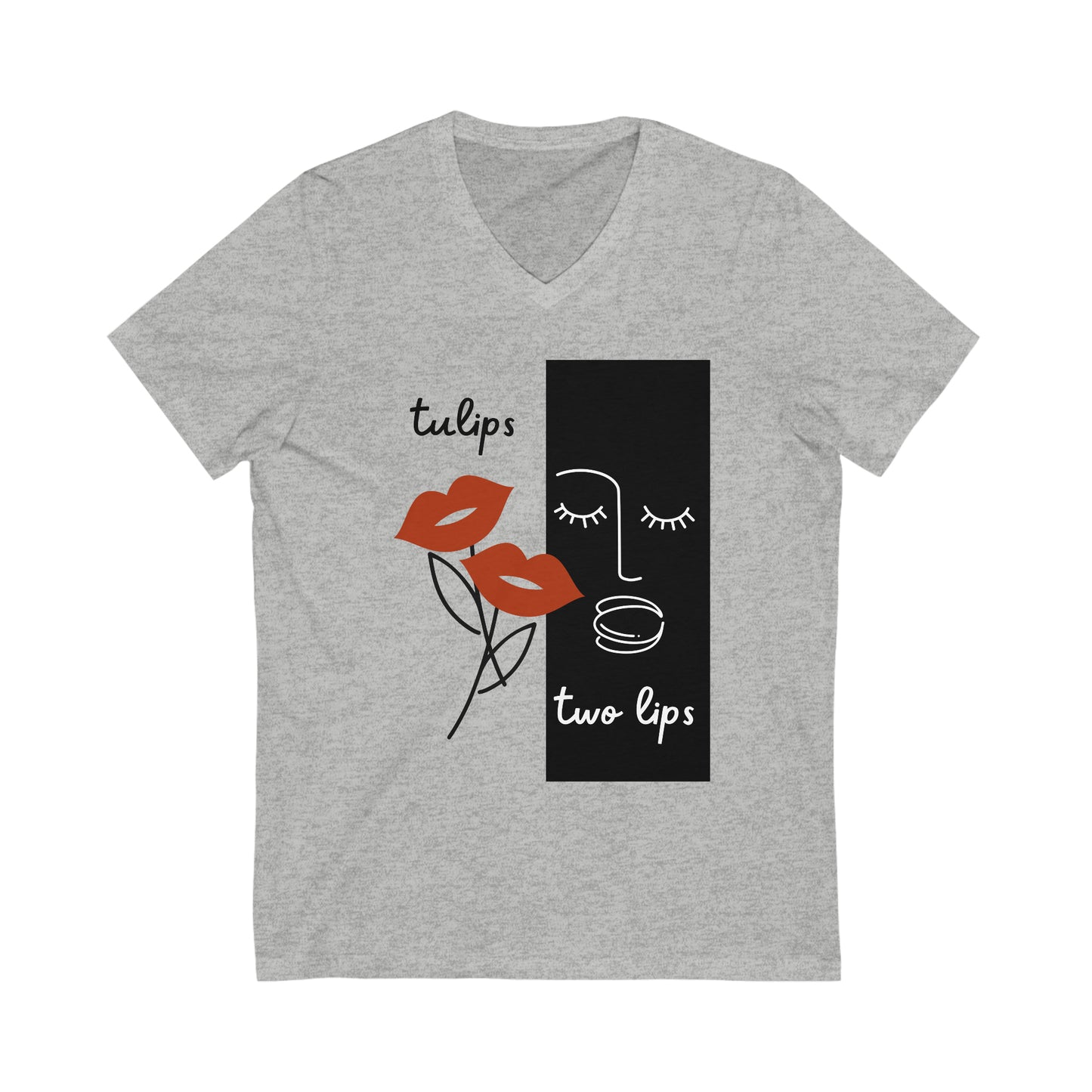 Tulips, Two Lips Unisex Jersey Short Sleeve V-Neck Tee