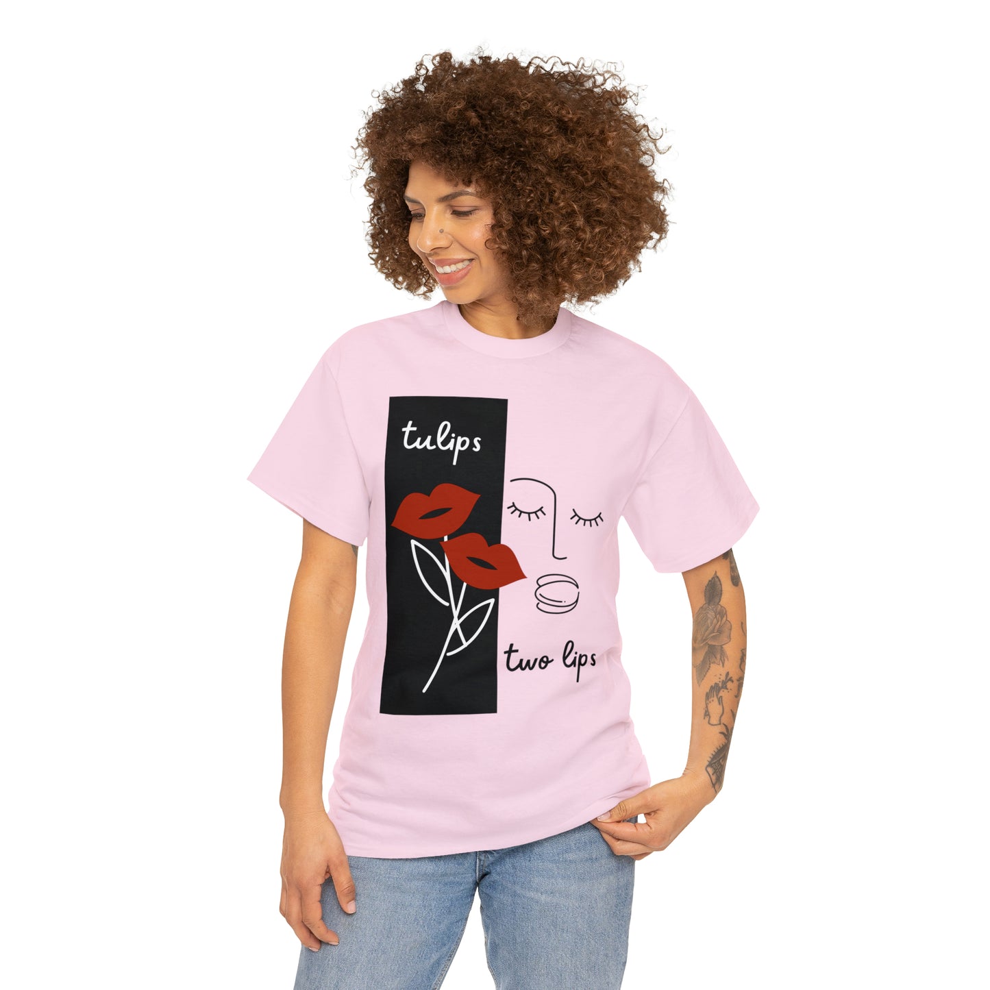 Two Lips, Tulips Unisex Heavy Cotton Tee